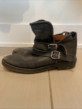 Dark Grey Leather Low Biker Boots